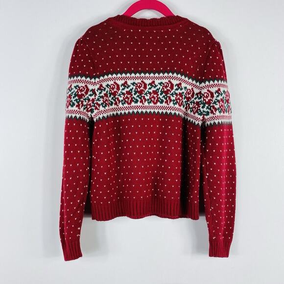 Tommy Bahama Girls Size 7 Fair Isle Crew Neck Sweater Red Cotton Blend - Picture 2 of 4